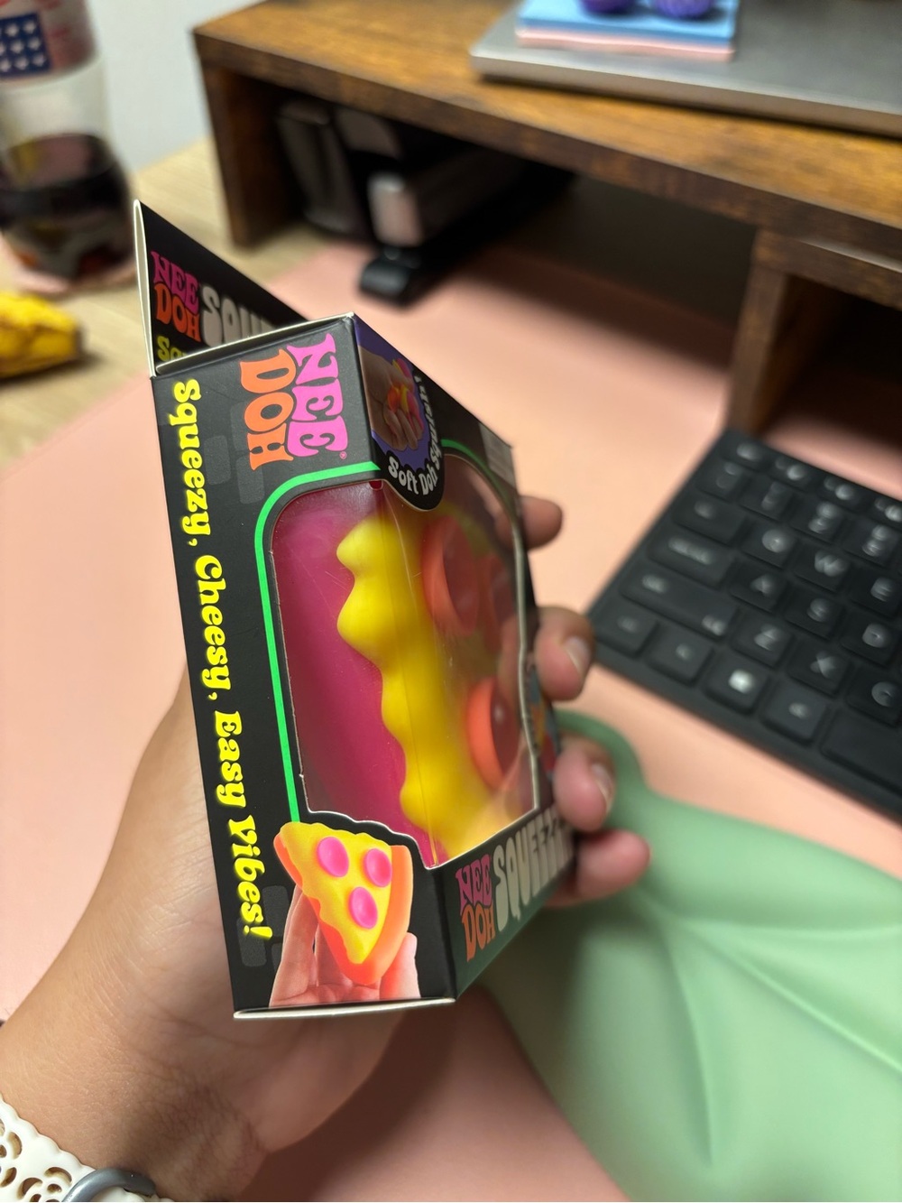 NeeDoh Squeezza Pizza Slice Soft Doh Squish Toy - Yellow & Pink - Picture 3 of 3
